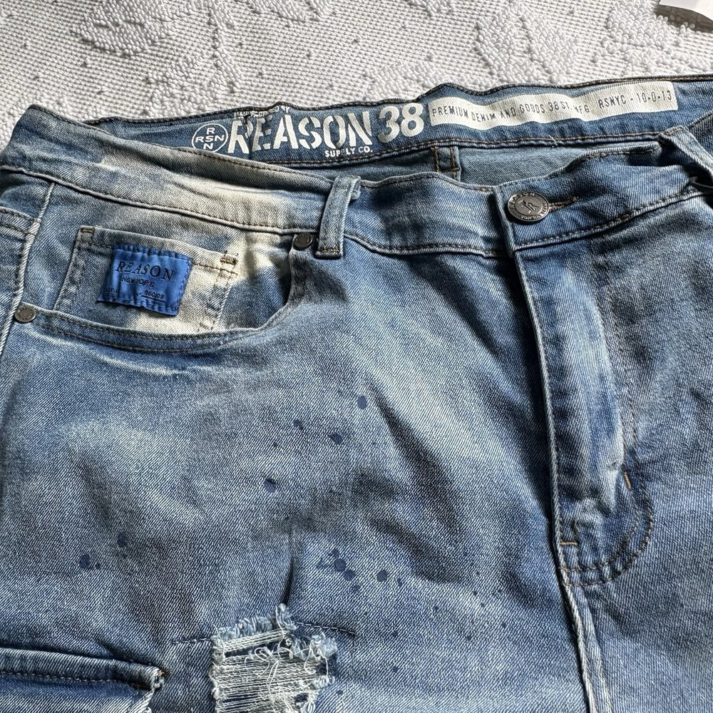 Reason Jeans Men's 38 X 33 Factory Distressed Artsy Straight Fit Tapered NWT L‎ - Picture 16 of 16